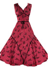 Vintage 1950s Cranberry Red Flocked Taffeta Dress- New!