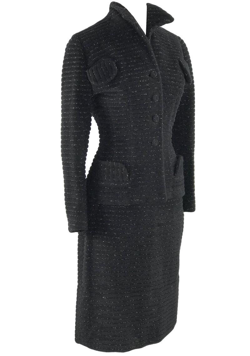 Vintage 1950s Black Flecked Wool Lilli Ann Designer Suit- New!