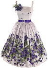 Stunning 1950s Purple Violets Border Print Dress- New!