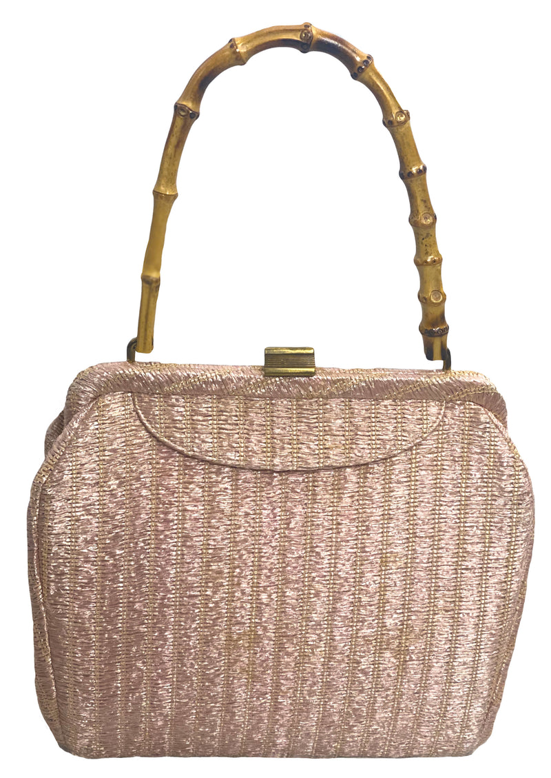 Vintage 1950s - 1960s Pink Raffia Handbag-  New!
