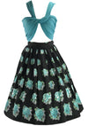 Lovely 1950s Turquoise Roses on Black Cotton Skirt- New!