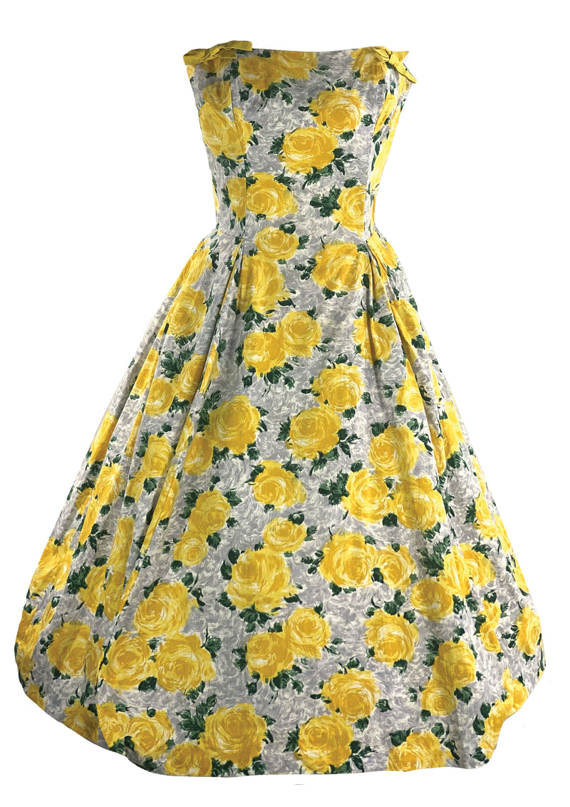 1950s Yellow Roses Cotton Horrockses Dress- New!