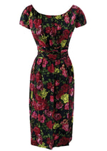 Vintage 1950s Roses Print Silk Wiggle Dress - NEW!