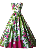 1950s Pink Roses Applique Cotton Party Dress - New!
