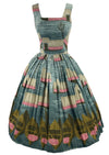 Vintage 1950s Hawaiian Scenic Print Cotton Dress  - New!