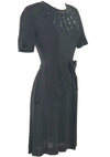 Vintage 1940s Black Rayon Crepe Swag Dress - New!