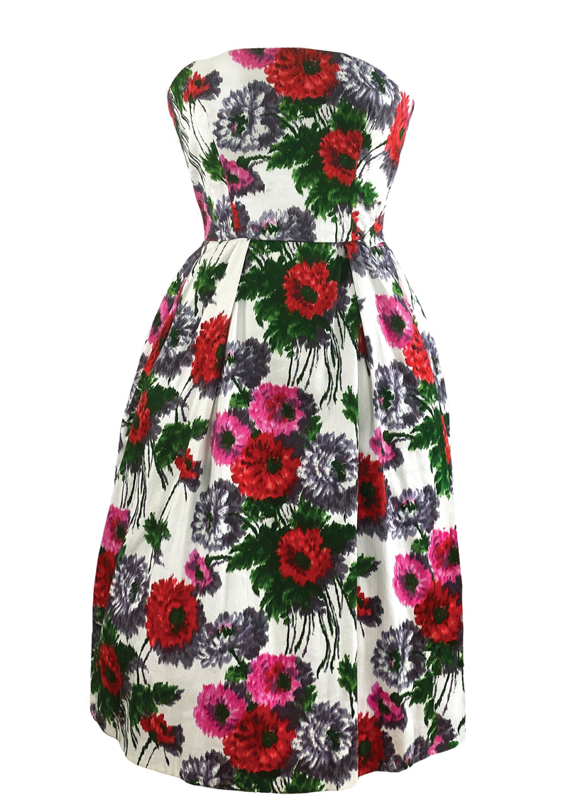 Later 1950s to Early 1960s Zinnia Floral Cotton Dress - NEW!