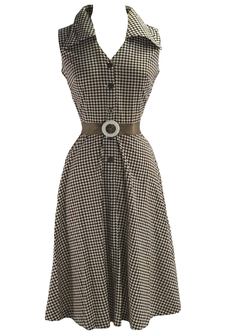 1970s Brown & White Houndstooth Horrockses Designer Dress- New!