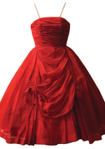 Stunning 1950s Red Organza Draped Cocktail Dress - New!