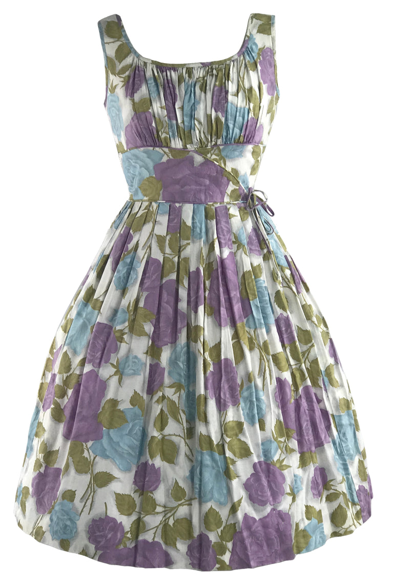 Late 1950s Lavender & Blue Rose Print Dress- New!