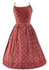 Vintage 1950s Red Medallion Print Dress Ensemble- New!