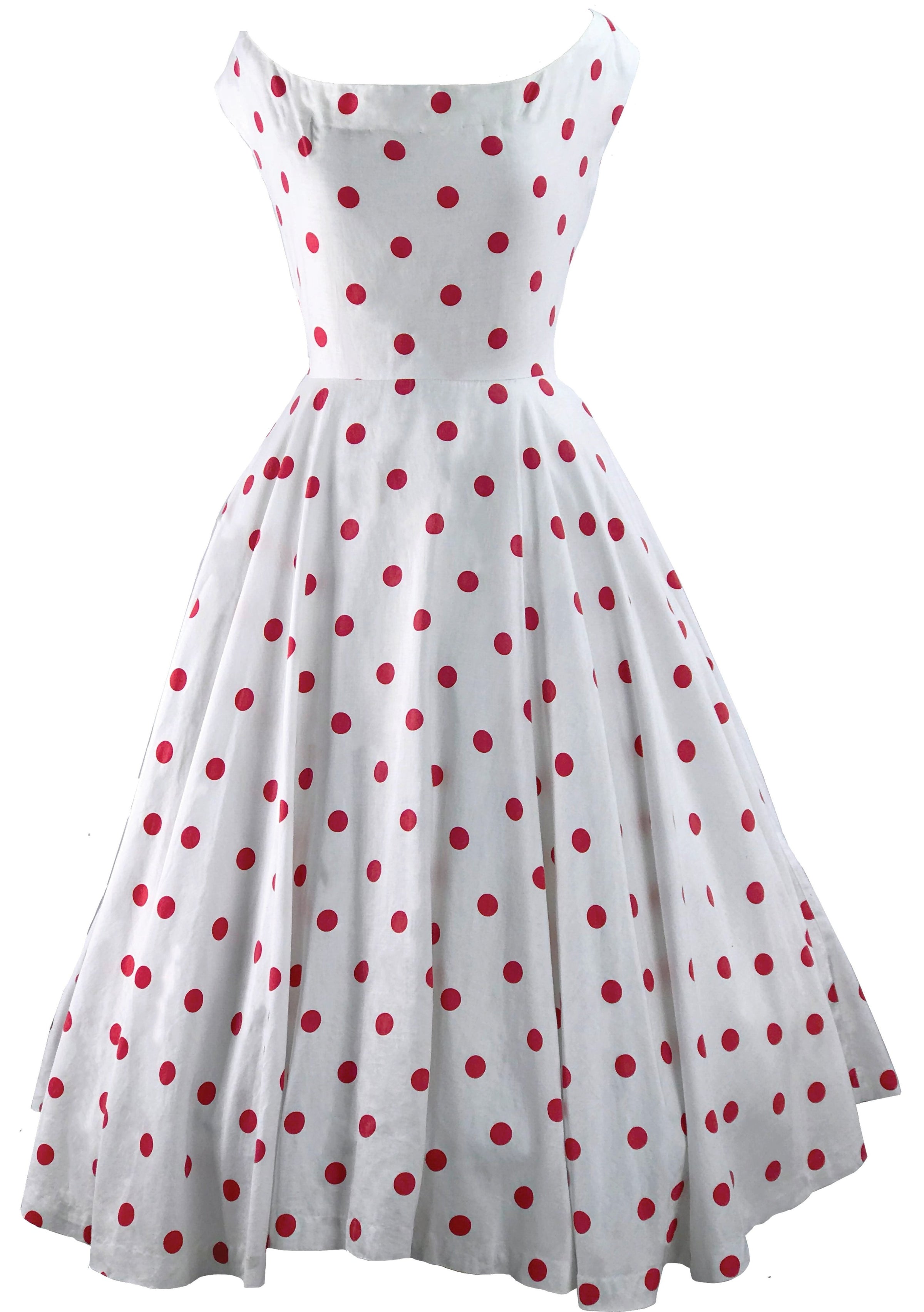 Vintage 1950s White & Red Polka Dot Cotton Dress Vintage 1950s White & Red Polka Dot Cotton Dress