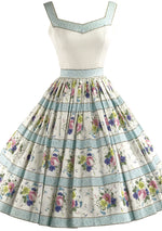 1950s Designer Quality Floral Cotton Dress- New!