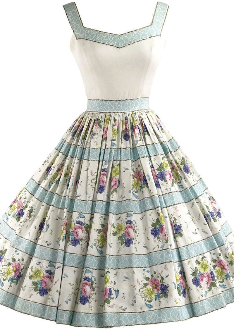 1950s Designer Quality Floral Cotton Dress- New!