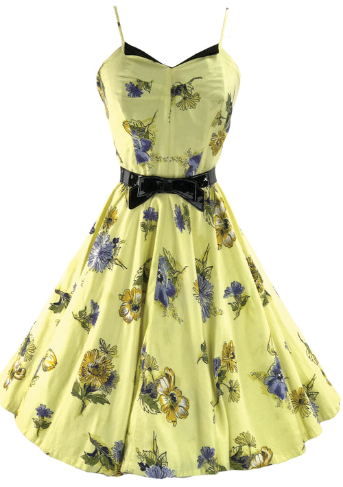 1950s Daffodil Yellow Floral Cotton Dress Ensemble - New!