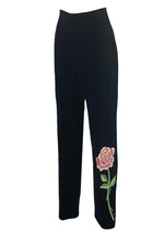 Vintage 1950s Black Cotton Velvet Rose Applique Slacks- New!
