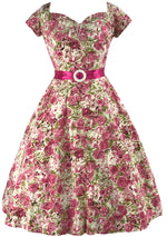 1950s Pink Roses with Sequins Cotton Dress- New!