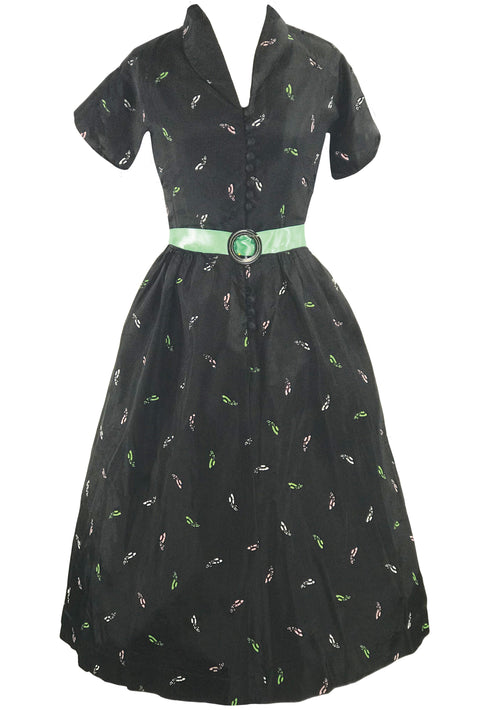 Late 1940s  Novelty Chapeau Black Taffeta Dress - New!