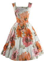 Vintage 1950s Pink and Orange Floral Cotton Dress- New!