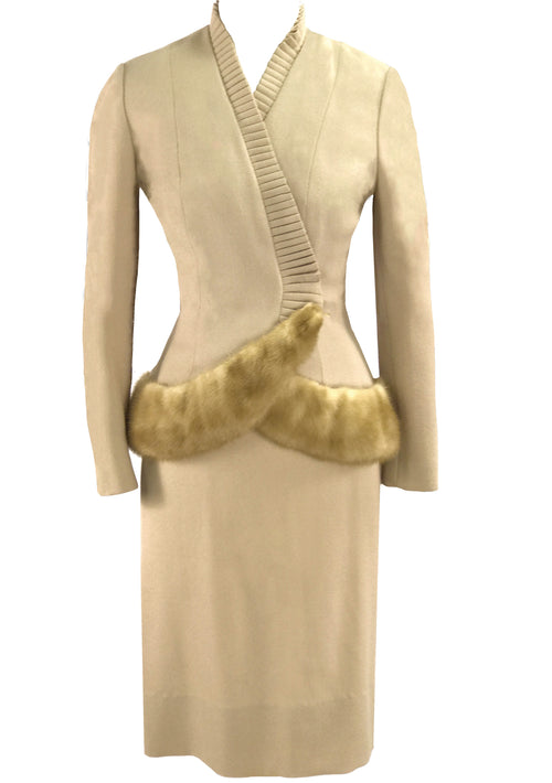 Designer 1950s Oatmeal Wool Crepe Lilli Ann Suit - New!