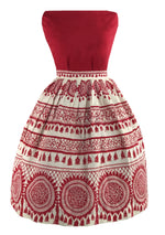 Late 1950s Early 1960s Red & White Trompe L'Oeil Novelty Print Skirt- New!