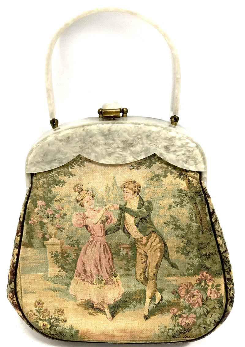 Original 1950s Scenic Tapestry Handbag with Lucite Frame- New!
