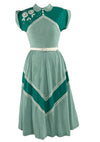 1940s Green & White Chevron Stripe Dress with Applique - New!