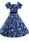 Late 1950 -60s Blue Floral Cotton Dress Ensemble - New!