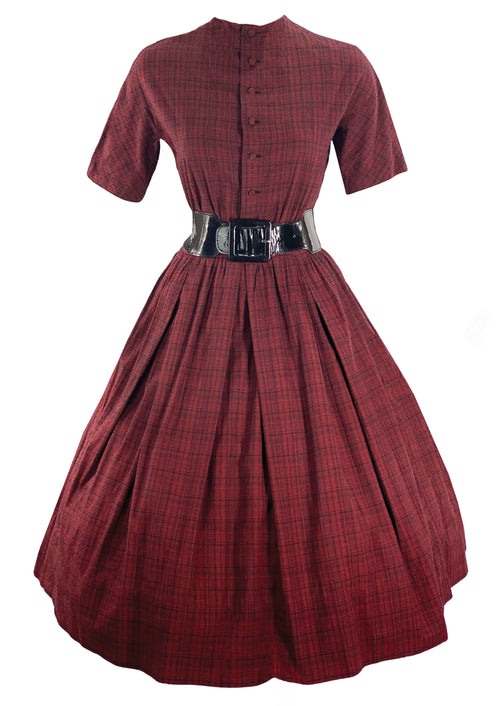 Late 1950s to Early 1960s Red Plaid Cotton Dress- New!