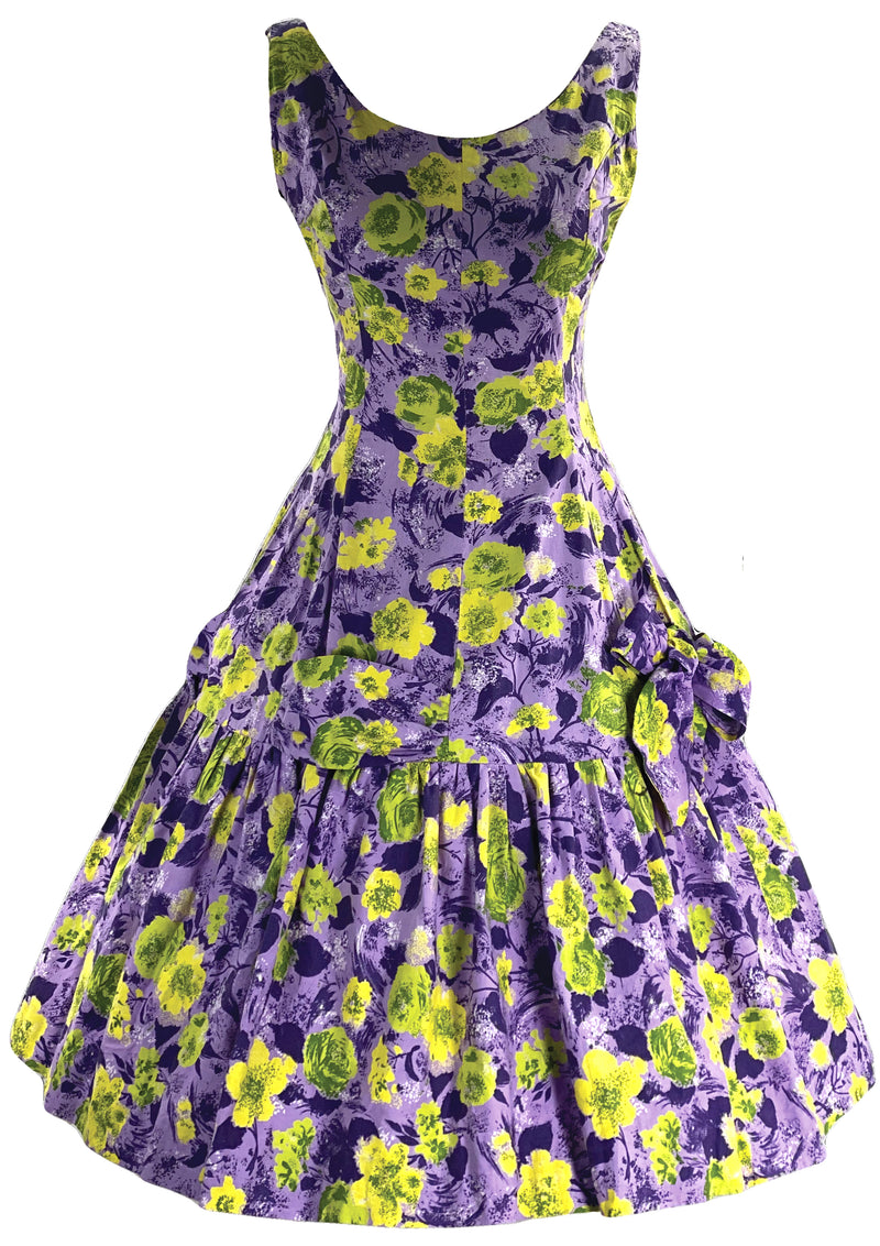 1950s - 1960s Lilac and Chartreuse Floral Print Dress- New! (ON HOLD)