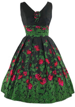 Vintage Late 1950s Red Roses Silk Dress - New!