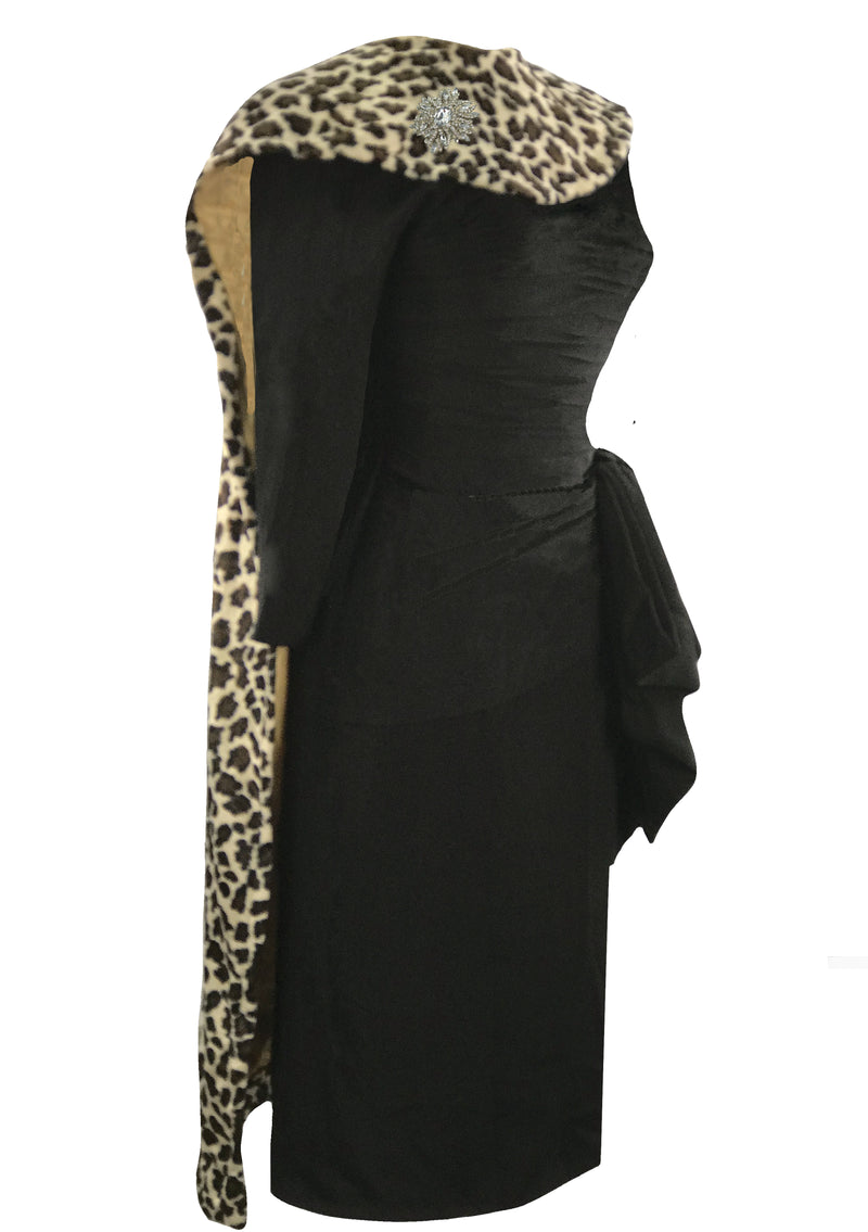Late 1940s Early 1950s Black Designer Rayon Draped Dress - New!