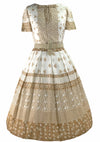 Vintage 1950s Cinnamon and White Novelty Border Print Dress - New!