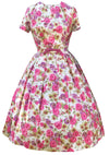 Vintage 1950s Pink and Purple Roses Dress- New!