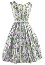 1950s Cotton Dress with Lavender & Sage Green Flowers - New!