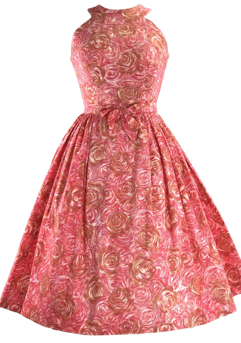 1950s Floral Raspberry Pink Cotton Day Dress - New! (RESERVED)