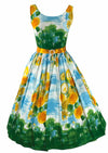 Vintage 1950s Scenic Floral Cotton Dress- New!