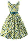 Early 1960s Turquoise and Yellow Cotton Link Dress New!