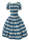 Stunning 1950s Horrockses Blue and White Floral Stripes Dress- New!