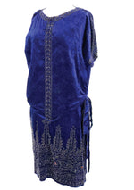 1920s Sapphire Blue Velvet Beaded Flapper Party Dress- New!