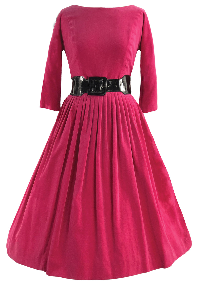 Lovely Early 1960s Cerise Velvet Dress- New!