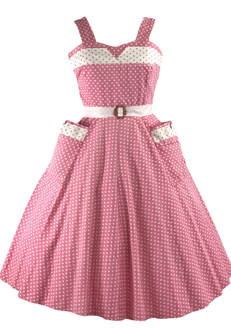 Late 1950s Early 1960s Pink & White Polka Dot Sundress - New!