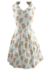 Early 1960s Orange Floral Dress on White Cotton- New!