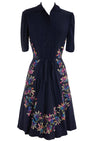 Gorgeous 1940s Navvy Blue Rayon Dress with Appliques - New!