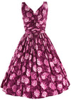 1950s Magenta Carnations Print Cotton Dress -  New!