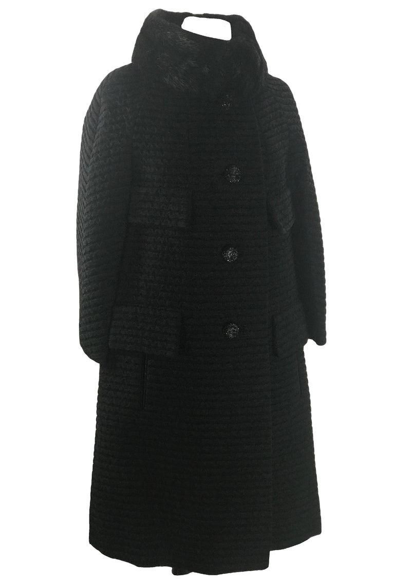 Quality Early 1960s Black Lilli Ann Designer Ribbed Coat - New! 🌹