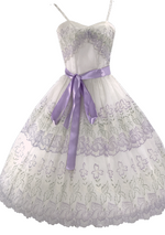 1950s Lilac & Green Embroidered Chiffon Party Dress - New!