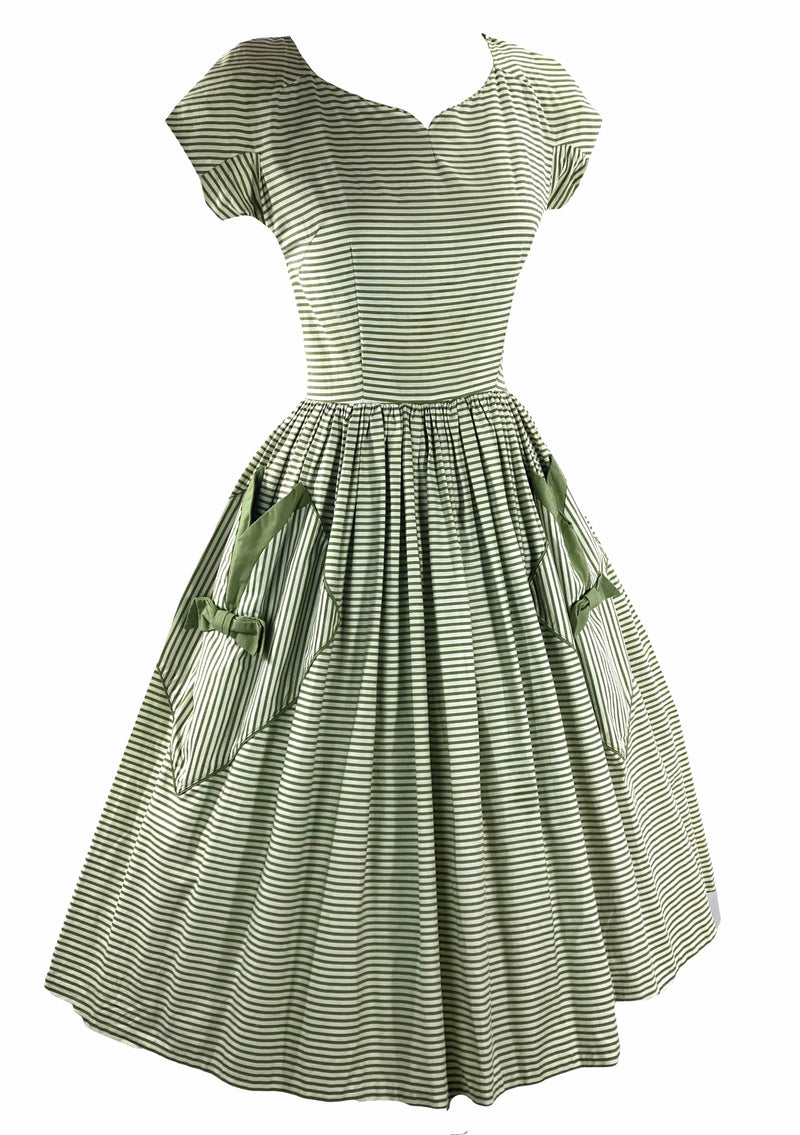 Late 1950s Green and White Stripes Cotton Dress- New!