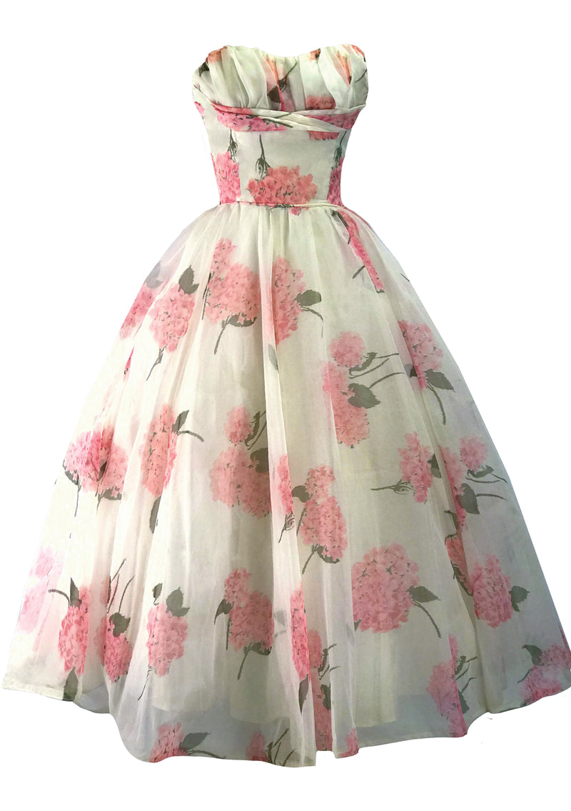 Vintage 1950s Pink Hydrangea Chiffon Party Dress - New!