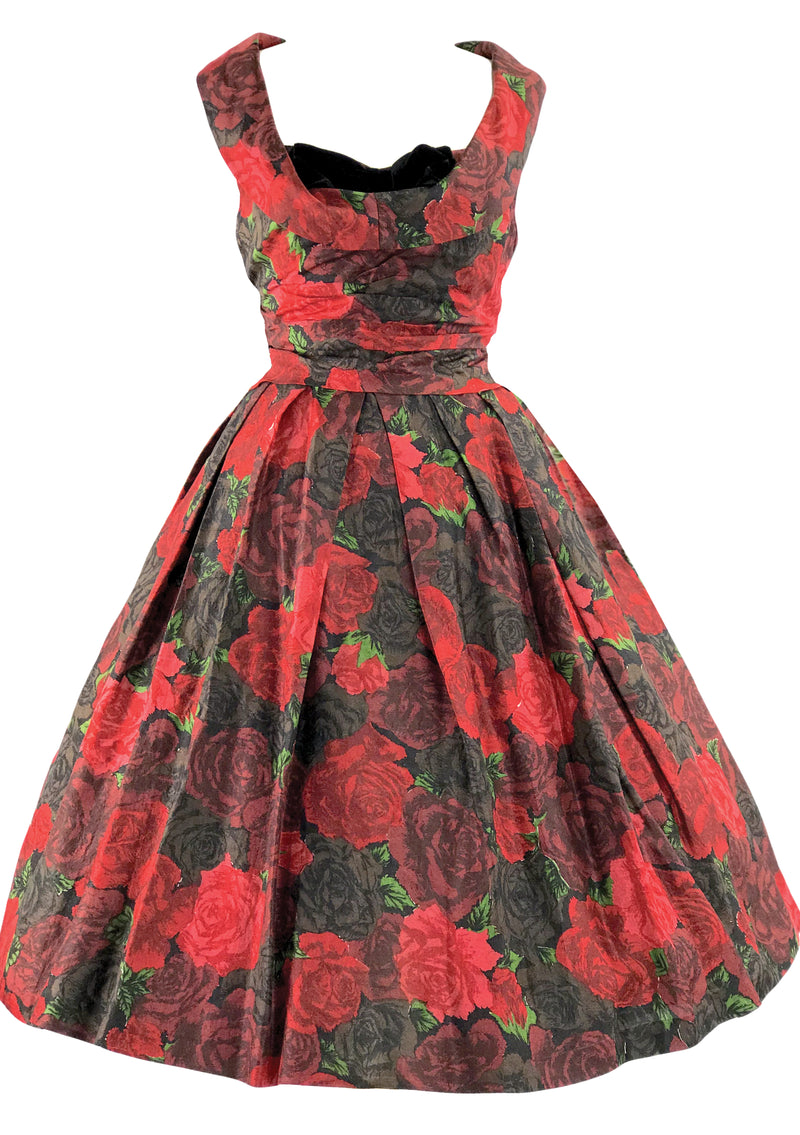 1950s House of Worth Couture Red Roses Party Dress  - New!